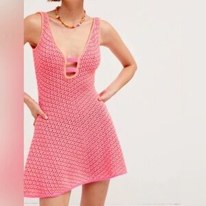 For Love And Lemons Vibrant Pink and Orange Knit Mini Dress *Sold out online*